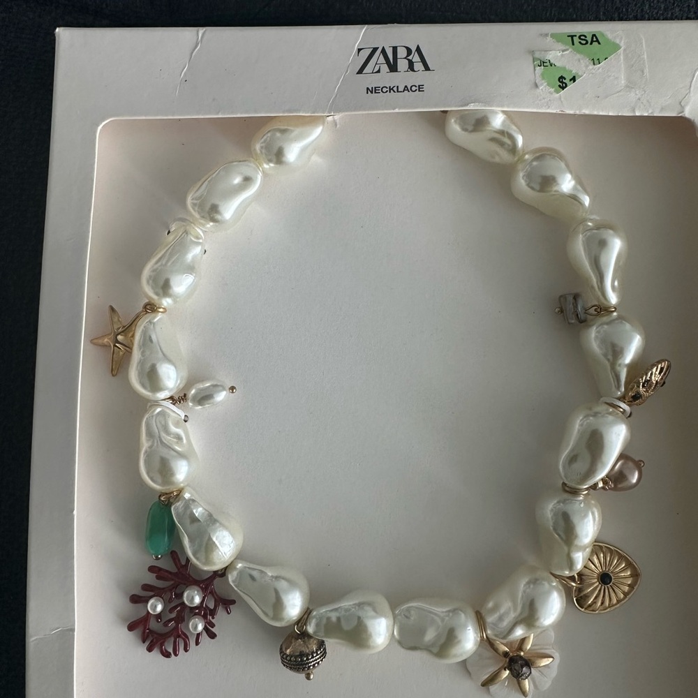 Zara Pearl and Gold Charm Necklace